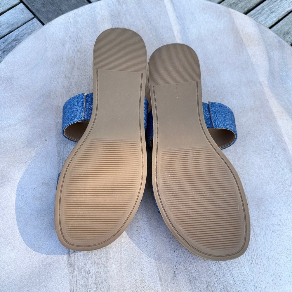 Lauren Conrad LC Womens Slide Sandals Size 8 Blue Denim Double Strap Flat Slides - Picture 7 of 13